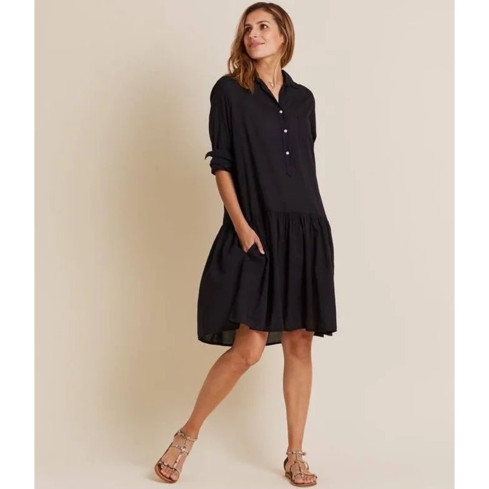 Grayson The Changemaker Dress Size M Black 100% Cotton Drop Waist Lagenlook
